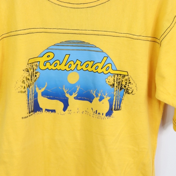 80s Mens XS Colorado Nature Print T Shirt Yellow - Picture 4 of 8